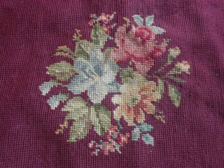 Large Antique / Vintage Floral Needlepoint Pillow Or Footstool Cover 22 " X 21 "