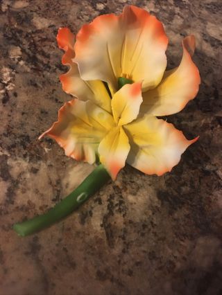 Vintage Fabar Capodimonte Porcelain Flower Orange Green Lilly Made In Italy