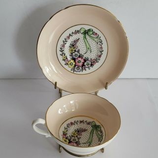 Stanley Bone China Vintage Teacup Saucer England Pink Polka Dot And Flowers