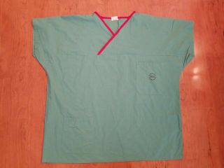 Vtg 80s Champlain Valley Medical Center Hospital Xl Scrub Shirt Top Doctor Nurse