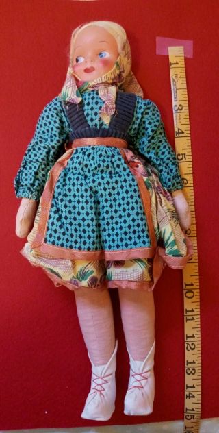 Vintage Ethnic Cloth Doll With Celluloid Face,  Blond Hair,  Poland - 14 In.  Tall