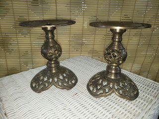 Vintage Pair (2) Ornate Brass Candlestick/pillar Candle Holder