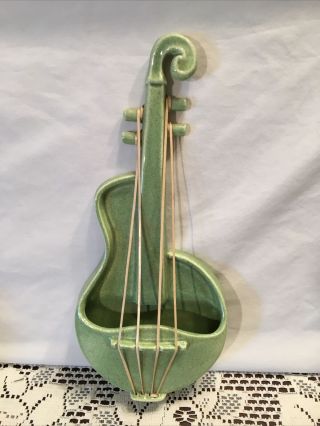 Vintage Red Wing Pottery Usa M - 1484 Green Violin Wall Pocket Planter 14 " X 6 "