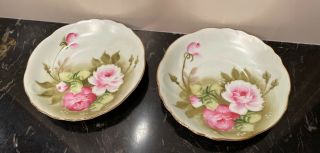 Vintage Lefton China Green Heritage Rose Saucers Only Hand Painted Set Of 2