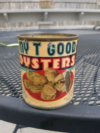 VINTAGE MY T GOOD OYSTER TIN BILOXI MS SEAFOOD GROCERY STORE CAN Paper Label 3