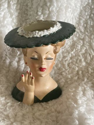 Vintage Napco Lady Green Head Vase 4 1/2”