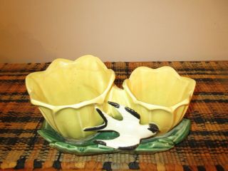 Vintage Mccoy Pottery Double Planter Cache Pot Yellow Tulips Swallow Bird