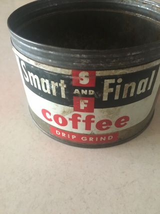 Vintage S&f Smart And Final Coffee Tin Can 1 Lb No Lid Los Angeles Ca