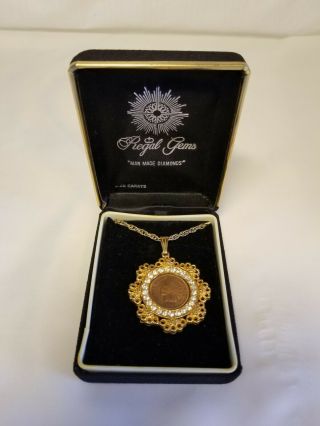 Vintage Regal Gems Signed W.  L.  P.  1899 One Cent Coin Necklace 2.  25 Carat 