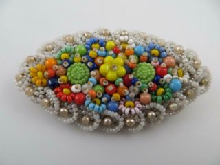 Vintage Glass Micro Bead Brooch Handcrafted Artisan Beaded Pin Fabric Back