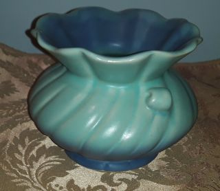 Vtg Weller Pottery Matte Blue Shaded Squat Vase