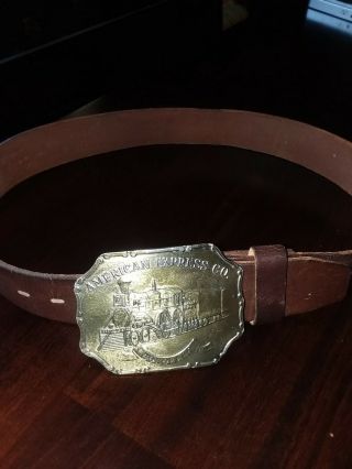 Vtg Lewis Buckles Chicago American Express Co.  Buckle And Leather Belt Sz 34