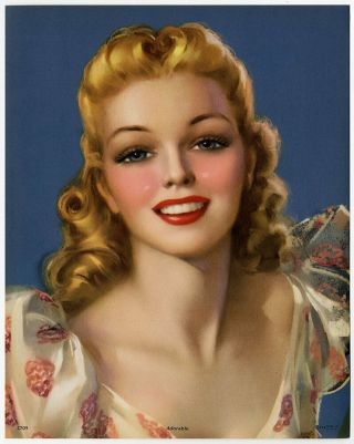 Vintage 1940s Good Girl Art Pin - Up Print By Jules Erbit Adorable Blonde Beauty