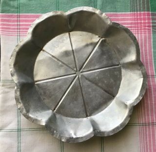 Vintage Aluminum Pie Pan Dish Plate Farmhouse Metal Scalloped Edge Divided
