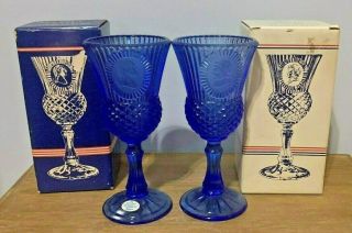 Vintage Avon Fostoria 1976 George & Martha Washington Cobalt Blue Glass Goblets