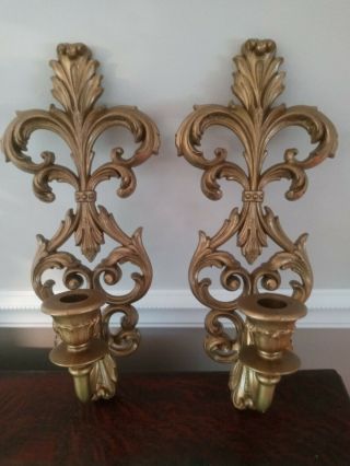 Vintage Roccoco Set Of 2 Gold Burwood Wall Sconces 4422 - 3 Made In Usa