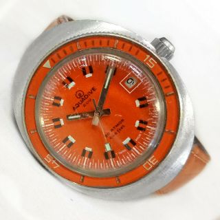 Aquadive Swiss Automatic Mechanical Dive Watch 1939 Vintage Orange 37x45mm Mens