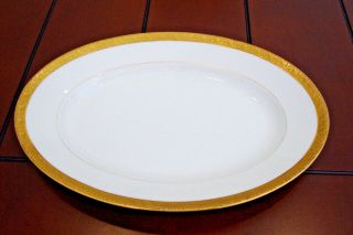 M De Mavaleix Limoges Porcelain Oval Serving Dish Heavy Gold Trim 13 1/4 " Long