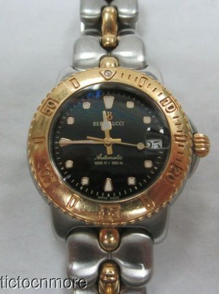 18k Gold / Ss Bertolucci Automatic Date Watch Diver Black Dial