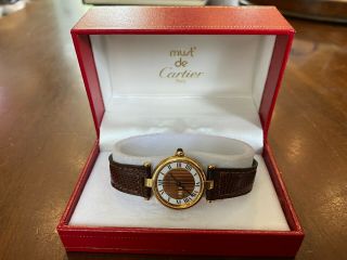 Must De Cartier Ladies Gold Plated Silver Vermeil 925 Quartz Watch,  Box/booklet