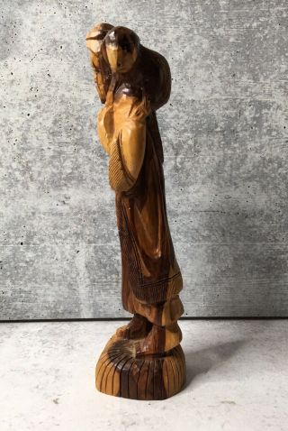Shepherd Olive Wood Hand Carved Statue 9.  5” Tall Vintage Religious Faith Lamb 2