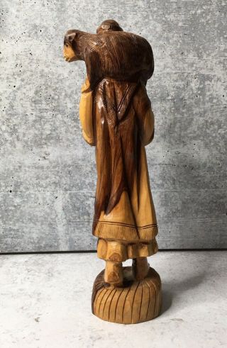 Shepherd Olive Wood Hand Carved Statue 9.  5” Tall Vintage Religious Faith Lamb 3