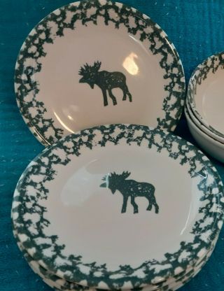 4 Tienshan Folk Craft Moose Country - Salad Plates - Set Of 4