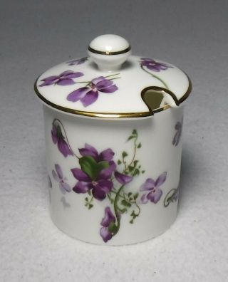 Hammersley England China Victorian Violets Pattern Jam Or Jelly Jar With Lid