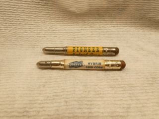 2 Vintage Pioneer Hybrid Seed Corn Bullet Pencils.  Alburnett,  Walker,  Troy Mills