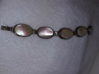 Vintage Whiting And Davis Mother Of Pearl Chunky Big Stone Bracelet