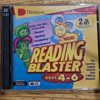 Vintage Reading Blaster Ages 4 - 6 Pc (2 Cd Set) Kids Learning Game Cd - Rom Bx - E