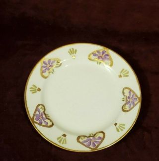 Haviland France 6 - 1/4 " Art Deco Plate Gold Hearts Purple Flowers