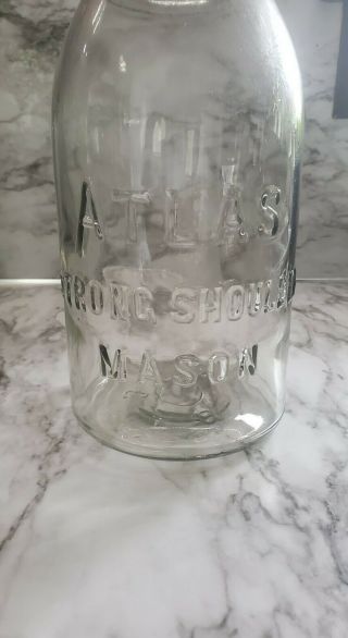 Vintage 1/2 Gallon Clear Atlas Strong Shoulder Mason Jar - Zinc Porcelain Lid