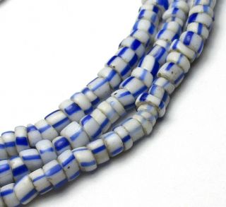 15 " Strand Of Rare Old Tiny/small Cobalt Striped Venetian Antique Beads