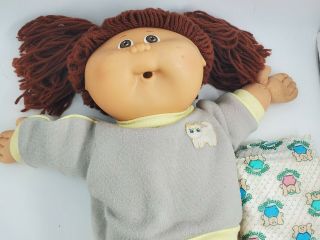 1985 Cabbage Patch Kids Doll Auburn hair Brown eyes CPK Kitty Cat Shirt Diaper 2