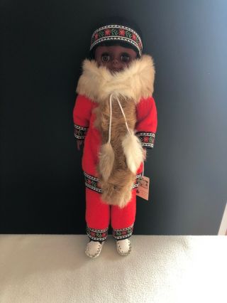 Vintage Indien Art Eskimo Doll Plastic Made In Canada