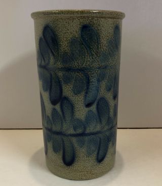 Beaumont Brothers Pottery Bbp 7 3/4” Cylinder Vase Utensil Holder Crock Blue