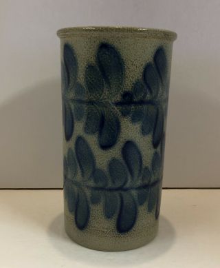Beaumont Brothers Pottery BBP 7 3/4” Cylinder Vase Utensil Holder Crock Blue 2