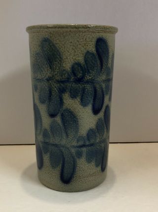 Beaumont Brothers Pottery BBP 7 3/4” Cylinder Vase Utensil Holder Crock Blue 3