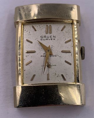 Vintage Mens Rare 14k Solid Gold Gruen Curvex Precision Watch