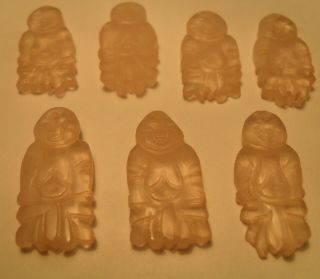 7 Vintage Chinese Hand Carved Rose Quartz Buddha Charms Jewelry