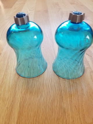 Vintage Set Of 2 Home Interior Blue Swirl Glass Candle Votive Holder Cups