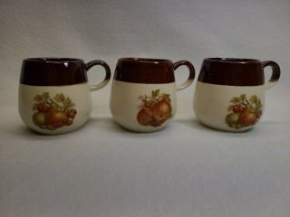 3 Of 4 Vtg Mccoy Fruit Festival Brown Glaze Coffee Mugs Cups Usa Pottery 7025