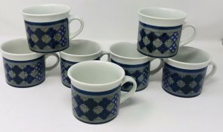 7 Vintage Royal Doulton Tangier Mugs Blue Design 1973