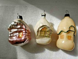 3 Vintage Silver Glass Xmas Christmas Tree Ornaments Decorations Winter House