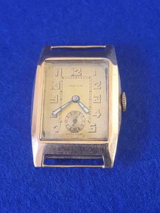 W10 Sought - After 1920 - 30s Rolex Prima 15 Rubies 9ct Gold Case Wristwatch 7.  9g A