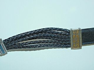 Brighton Vintage Black Leather Roped Braided Silver Tone Belt Msrp $56 Ml 32