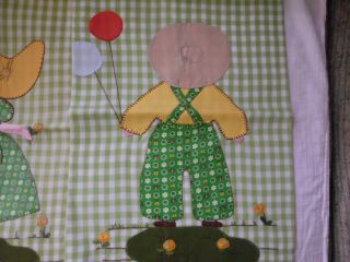 Vintage Gingham Towels Sunbonnet Sue & Overall Bill Applique Matching Green Pair 2
