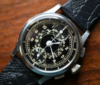 Vintage Parker Venus 170 Chronograph Gilt Black Dial Watch 32mm