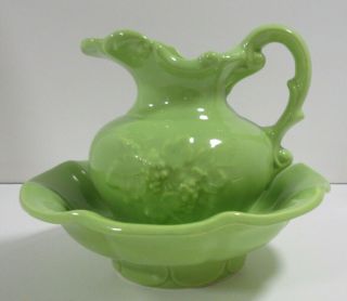 Vintage Mccoy Pottery - Pitcher With Bowl (green) Size: 6.  5 " Tall